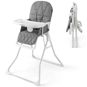 Foldable High Chair, Easy Clean Compact Highchair with Removable Adjustable Tray and PU Seat Cushion, 5-Point Safety Belt for Babies