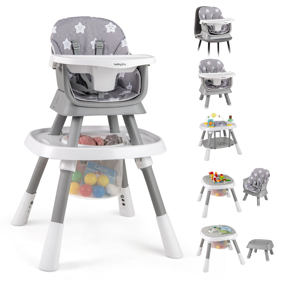 16-in-1 Baby High Chair, Convertible Highchair for Babies and Toddlers with Activity Center