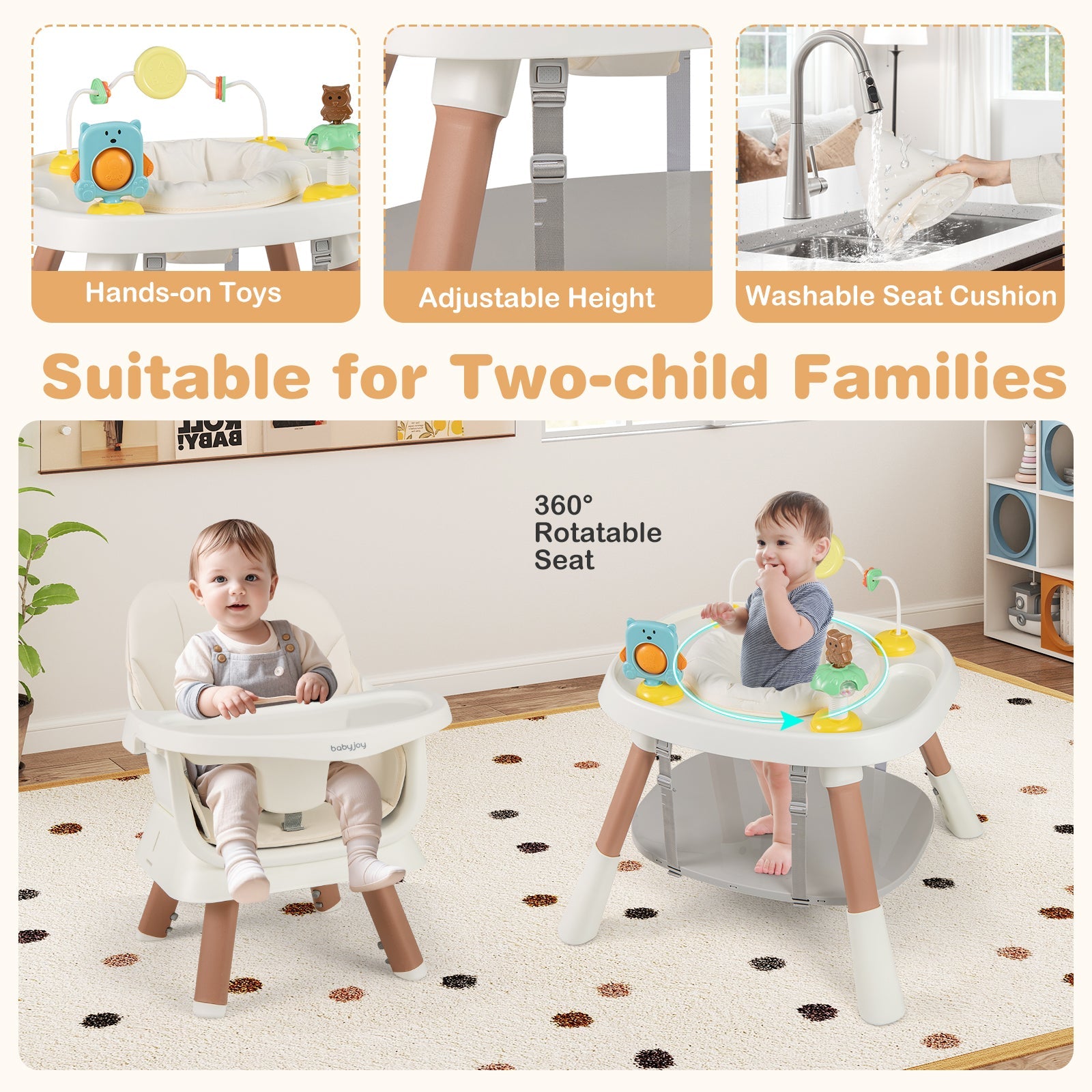 16-in-1 Baby High Chair, Convertible Highchair for Babies and Toddlers with Activity Center