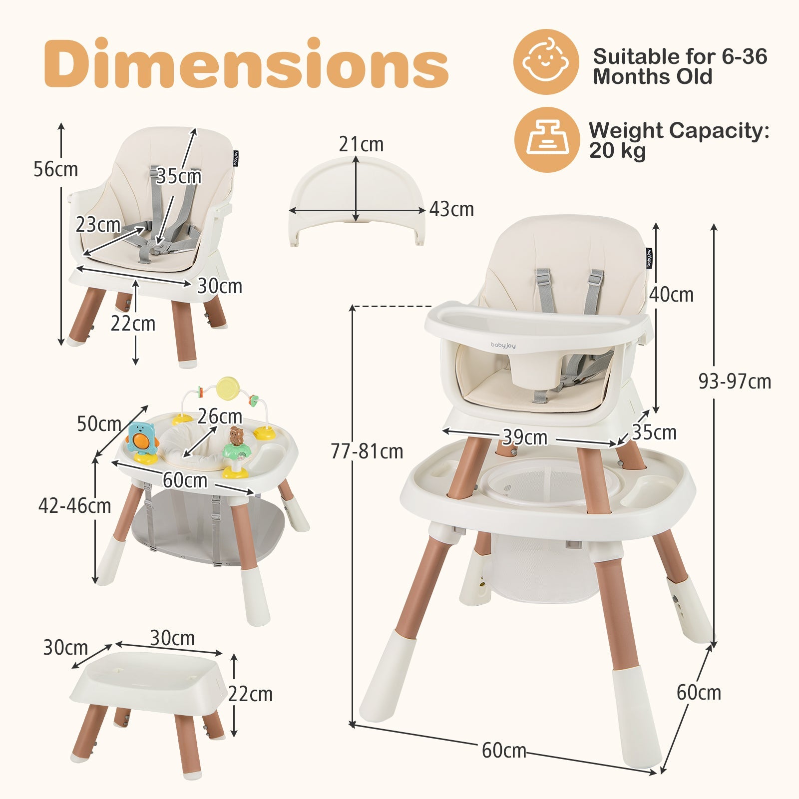 16-in-1 Baby High Chair, Convertible Highchair for Babies and Toddlers with Activity Center