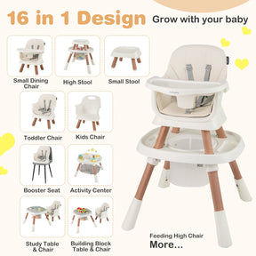 16-in-1 Baby High Chair, Convertible Highchair for Babies and Toddlers with Activity Center