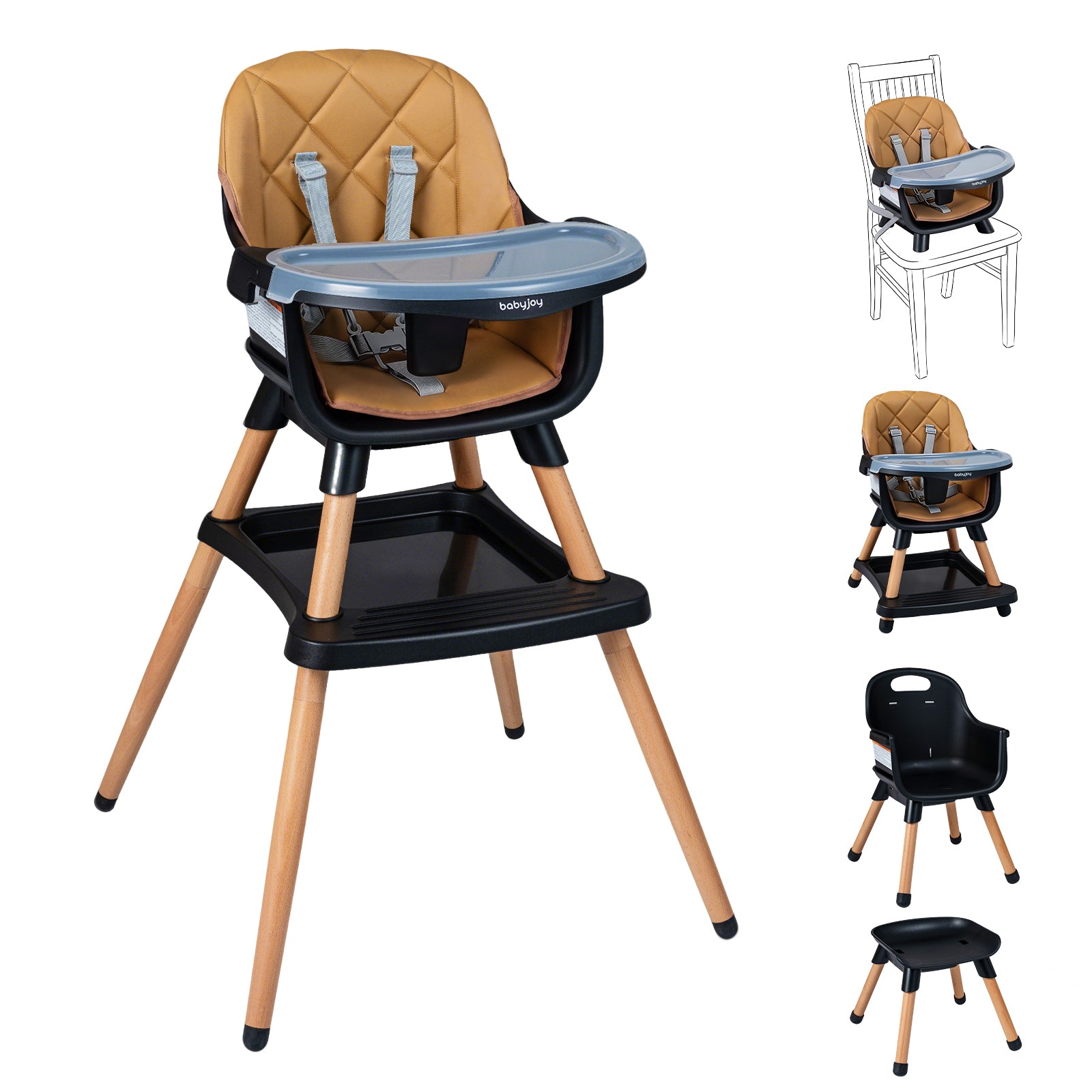 9-in-1 Convertible High Chair, Infants Booster Seat w/Harness and Waterproof Seat Cushion