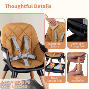 9-in-1 Convertible High Chair, Infants Booster Seat w/Harness and Waterproof Seat Cushion