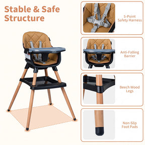 9-in-1 Convertible High Chair, Infants Booster Seat w/Harness and Waterproof Seat Cushion