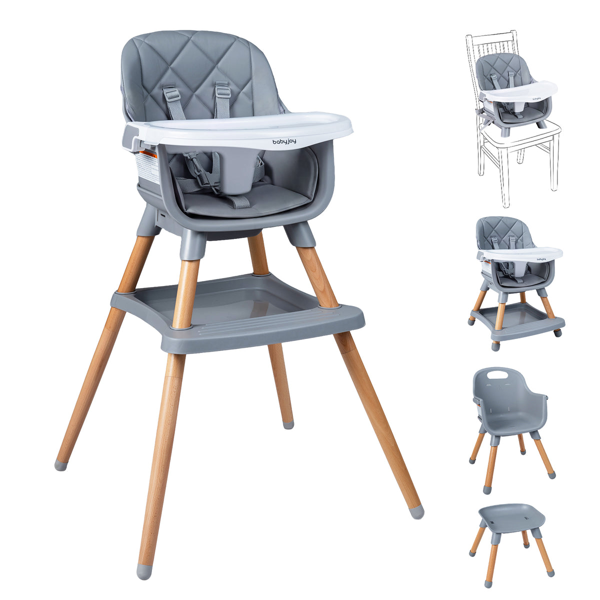9-in-1 Convertible High Chair, Infants Booster Seat w/Harness and Waterproof Seat Cushion