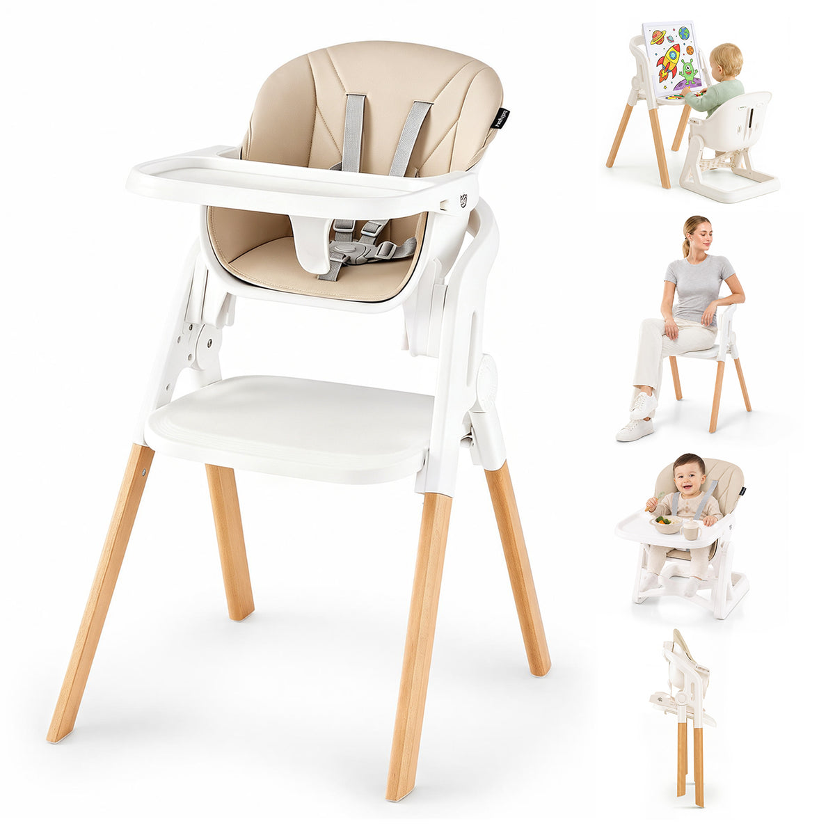 7-in-1 Convertible Foldable Baby High Chair with Adjustable Tray