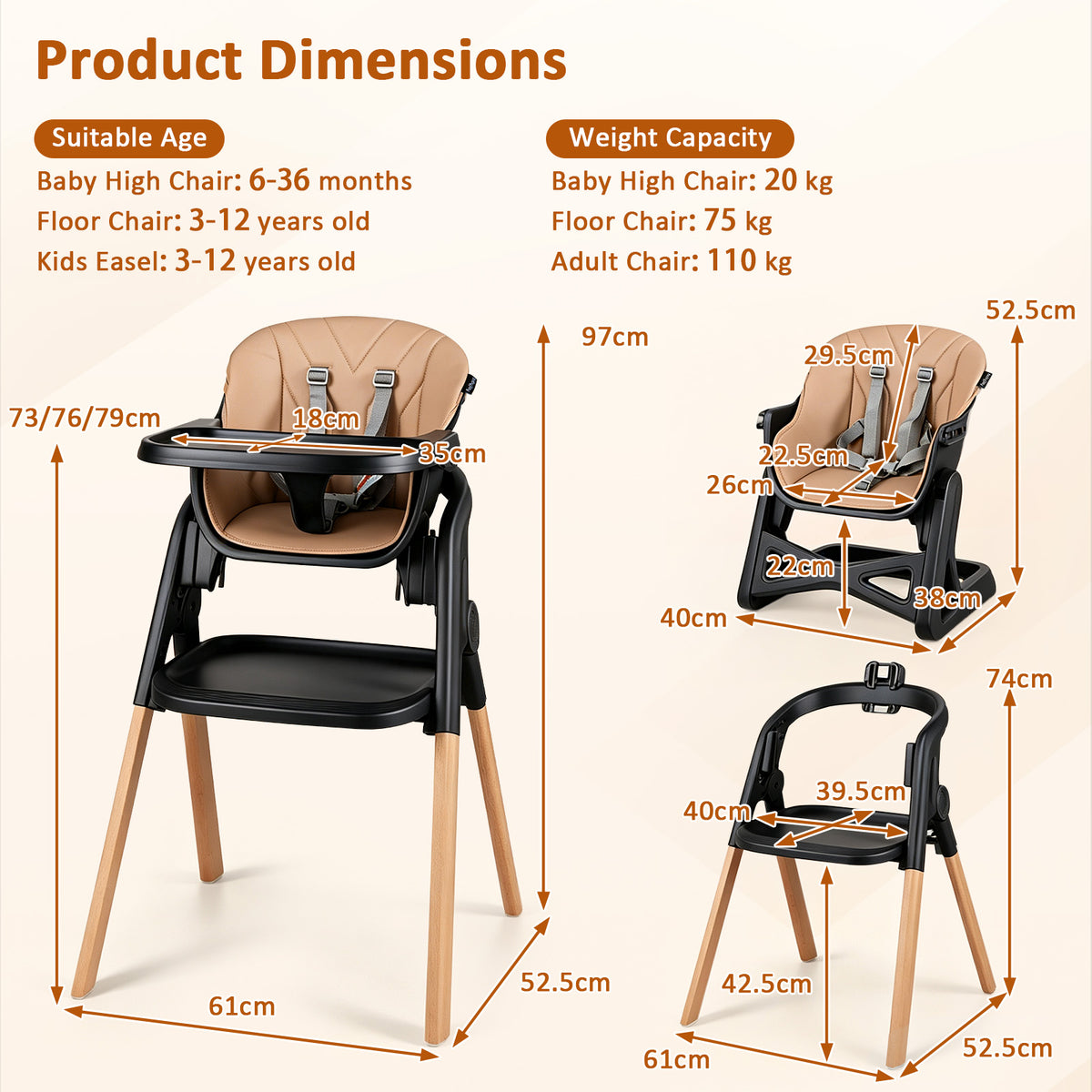 7-in-1 Convertible Foldable Baby High Chair with Adjustable Tray