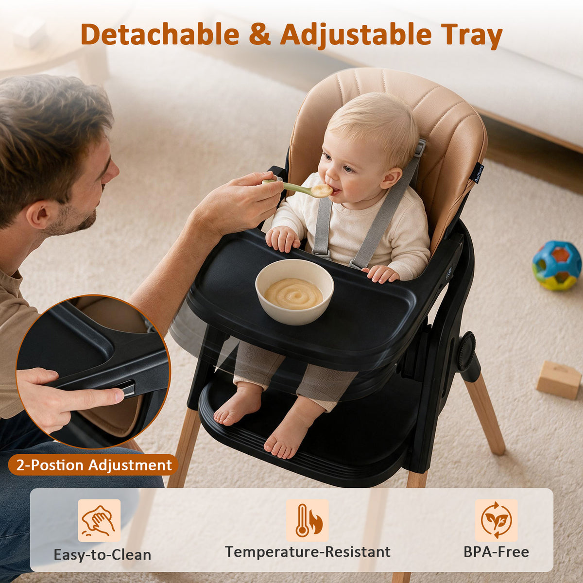 7-in-1 Convertible Foldable Baby High Chair with Adjustable Tray