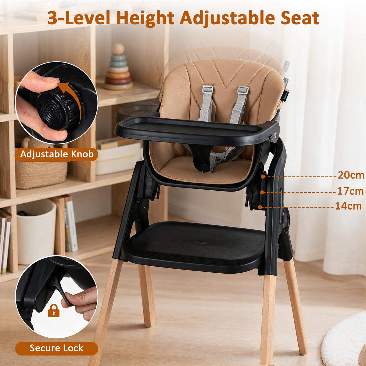7-in-1 Convertible Foldable Baby High Chair with Adjustable Tray