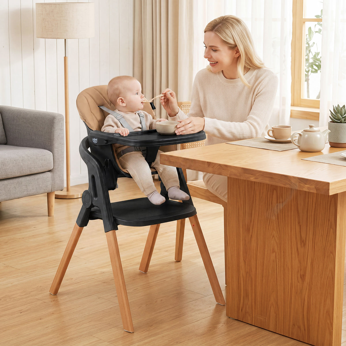 7-in-1 Convertible Foldable Baby High Chair with Adjustable Tray