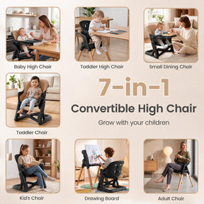 7-in-1 Convertible Foldable Baby High Chair with Adjustable Tray