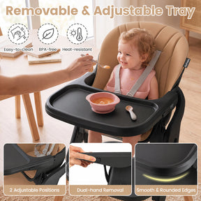7-in-1 Convertible Foldable Baby High Chair with Adjustable Tray