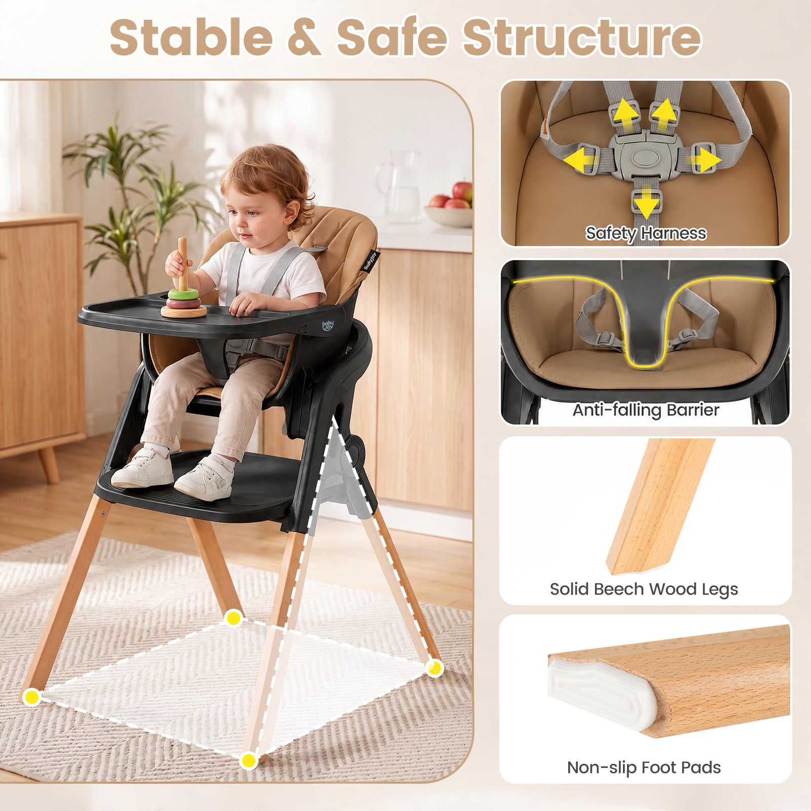 7-in-1 Convertible Foldable Baby High Chair with Adjustable Tray