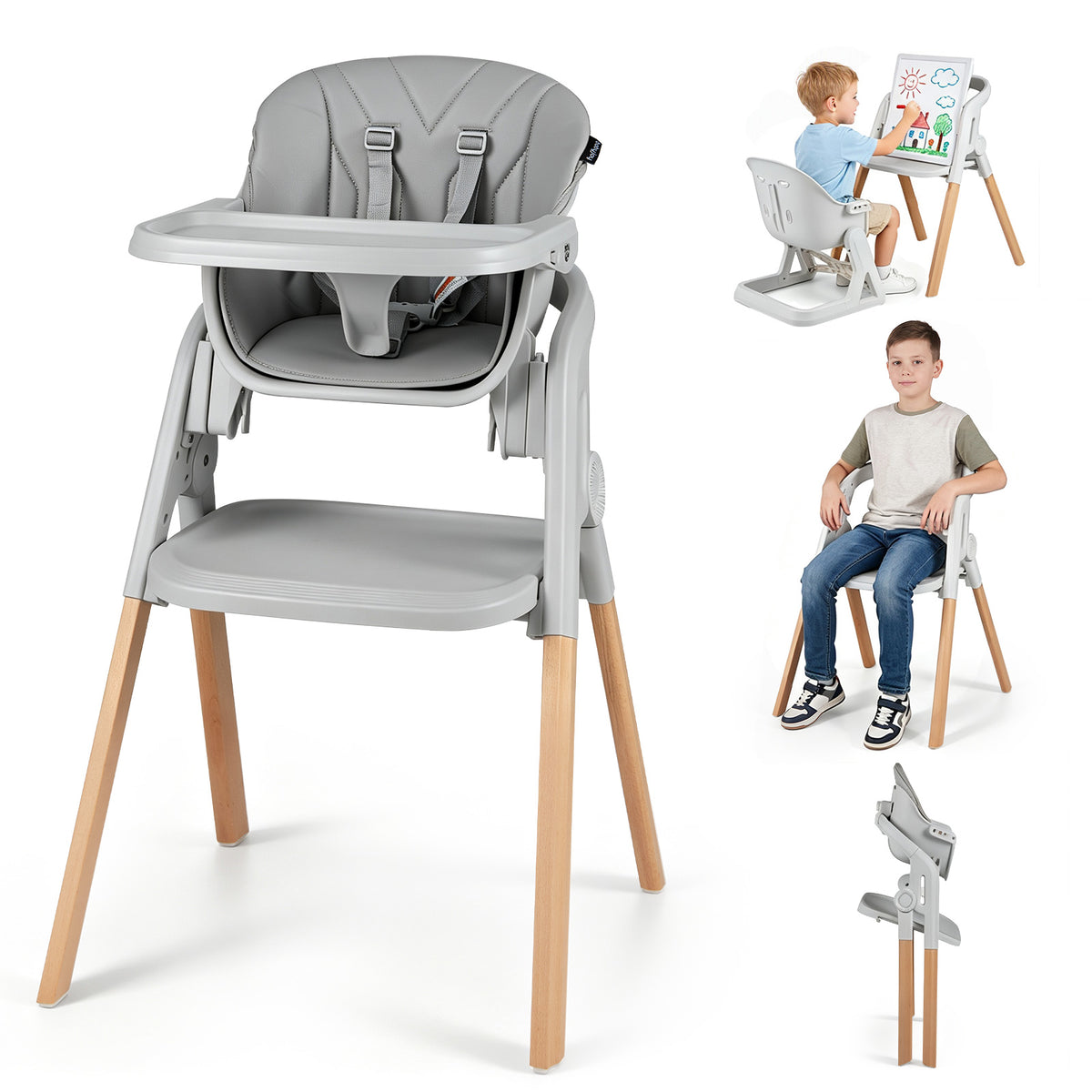 7-in-1 Convertible Foldable Baby High Chair with Adjustable Tray