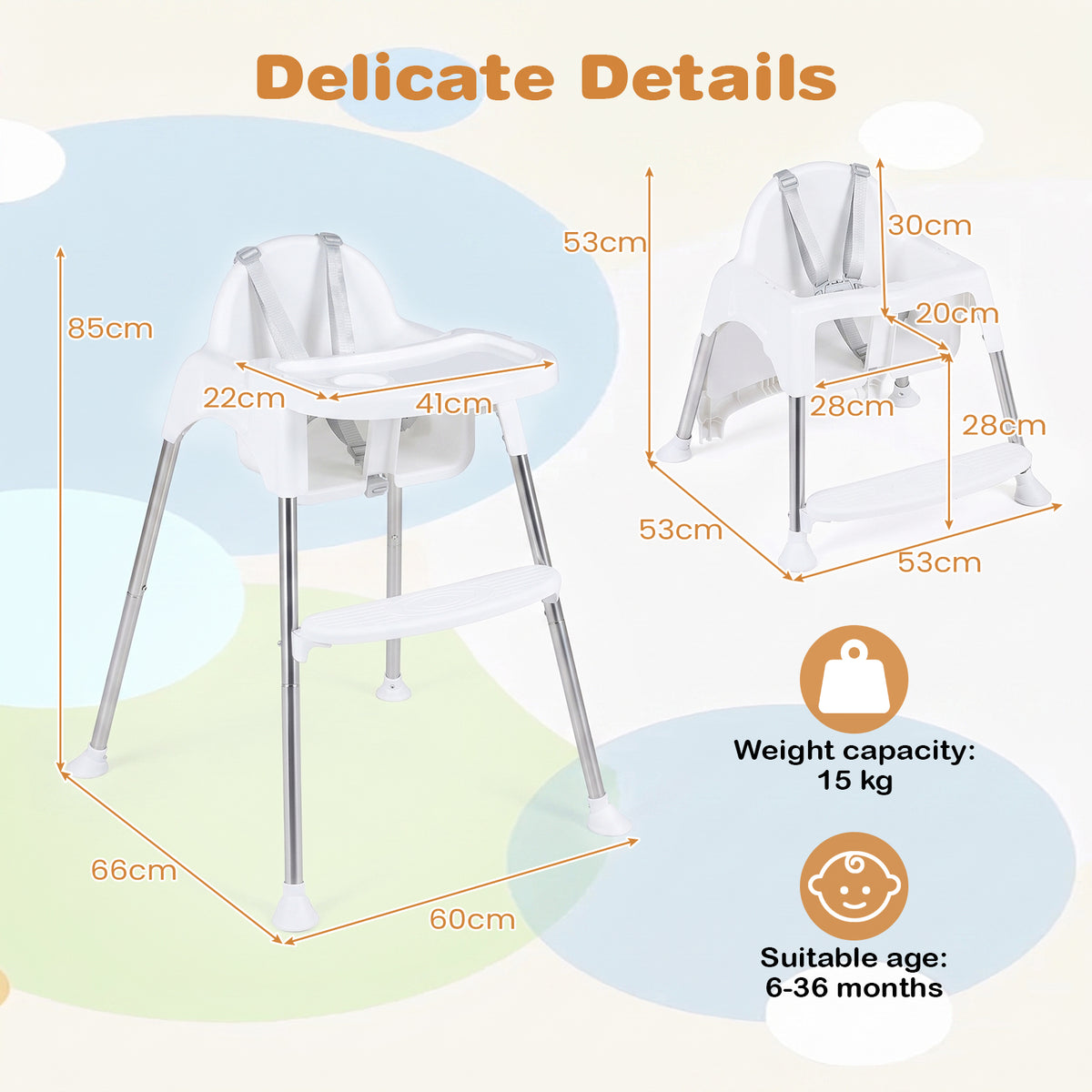 Convertible Baby High Chair, 4-in-1 Highchair w/ Removable 2-Psosition Double Tray, 5-Point Safety Harness