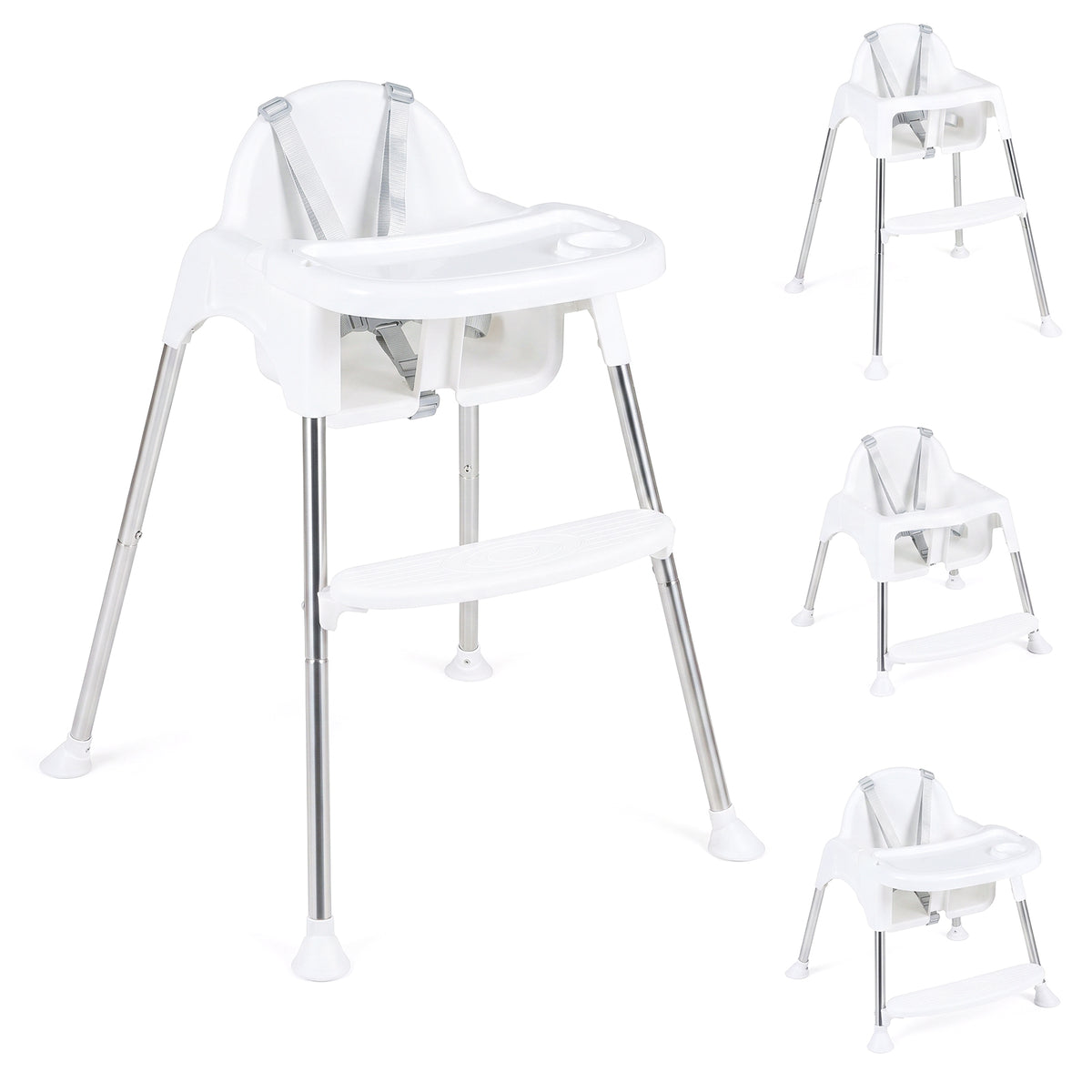 Convertible Baby High Chair, 4-in-1 Highchair w/ Removable 2-Psosition Double Tray, 5-Point Safety Harness