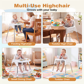 Convertible Baby High Chair, 4-in-1 Highchair w/ Removable 2-Psosition Double Tray, 5-Point Safety Harness