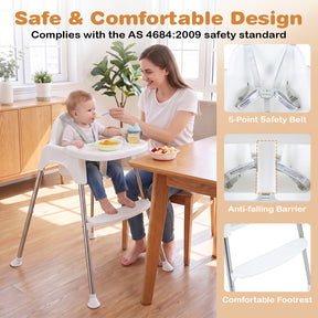 Convertible Baby High Chair, 4-in-1 Highchair w/ Removable 2-Psosition Double Tray, 5-Point Safety Harness
