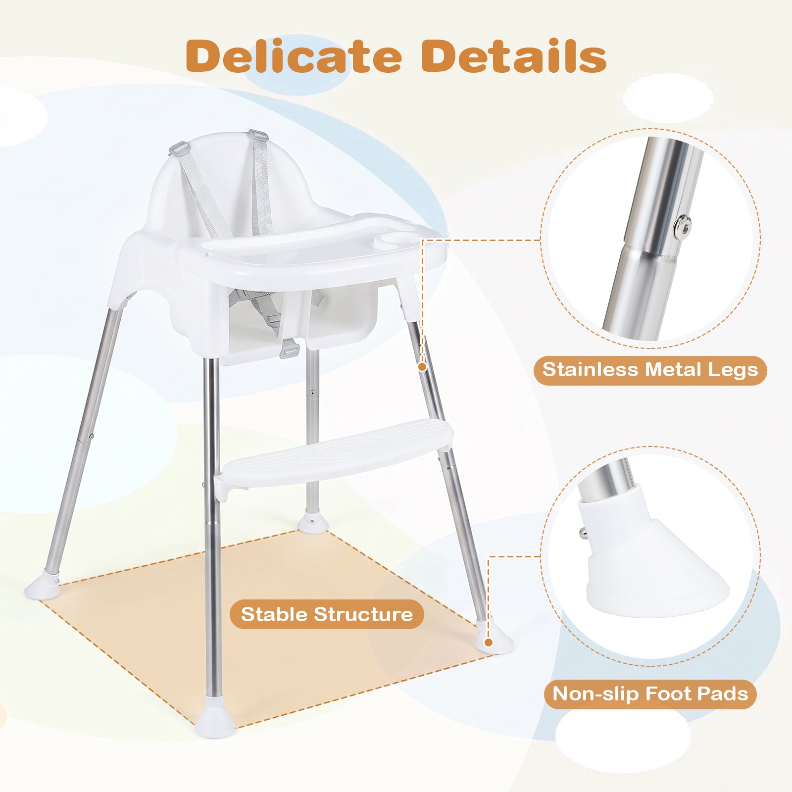 Convertible Baby High Chair, 4-in-1 Highchair w/ Removable 2-Psosition Double Tray, 5-Point Safety Harness