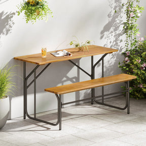 Acacia Wood Patio Table Bench for 2 People One-Side Picnic Table