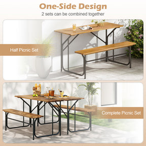 Acacia Wood Patio Table Bench for 2 People One-Side Picnic Table