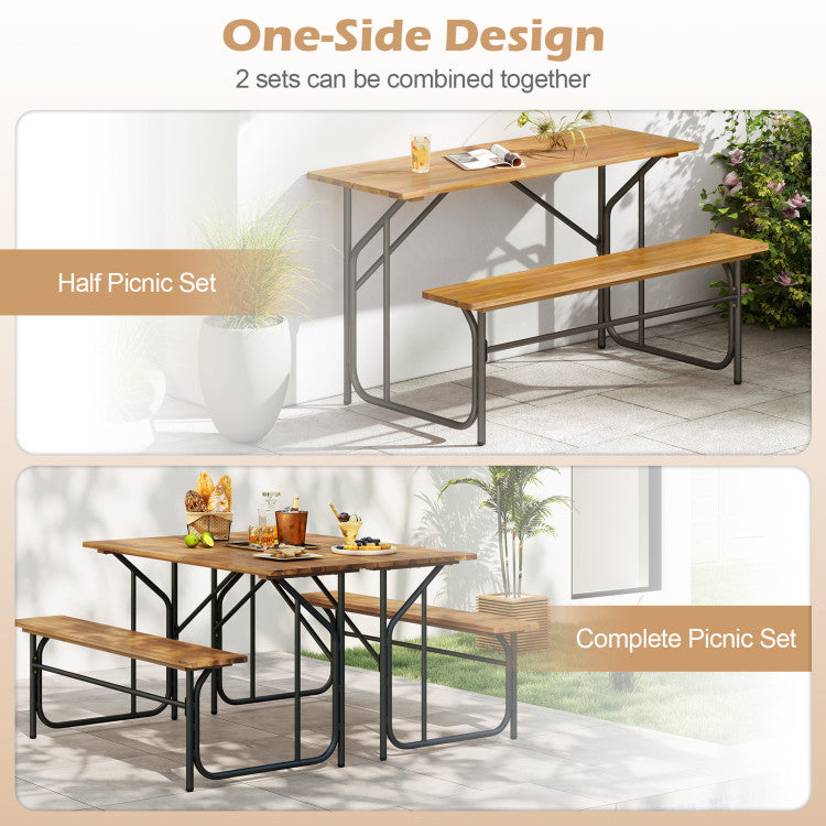 Acacia Wood Patio Table Bench for 2 People One-Side Picnic Table