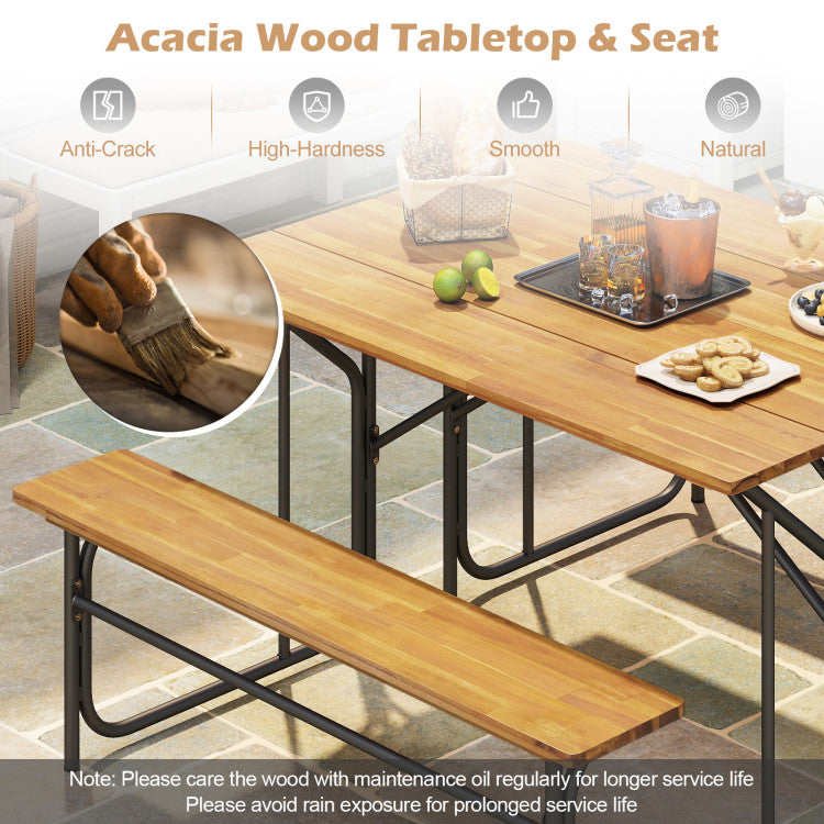 Acacia Wood Patio Table Bench for 2 People One-Side Picnic Table