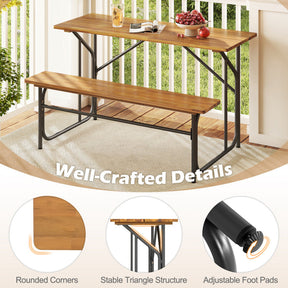 Acacia Wood Patio Table Bench for 2 People One-Side Picnic Table