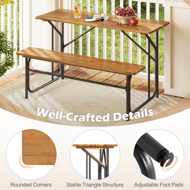 Acacia Wood Patio Table Bench for 2 People One-Side Picnic Table