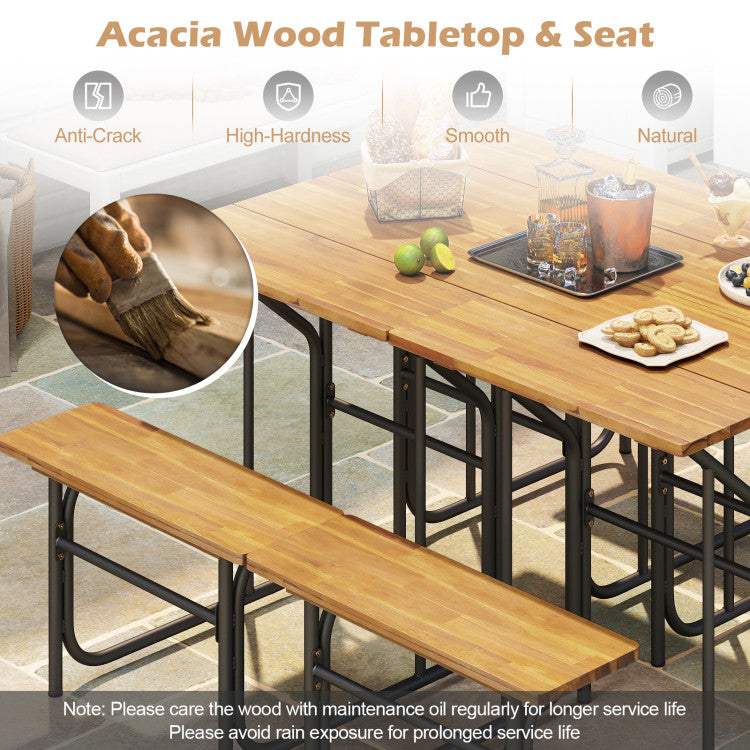 Acacia Wood Patio Table Bench Set One-Side Picnic Table and Seat