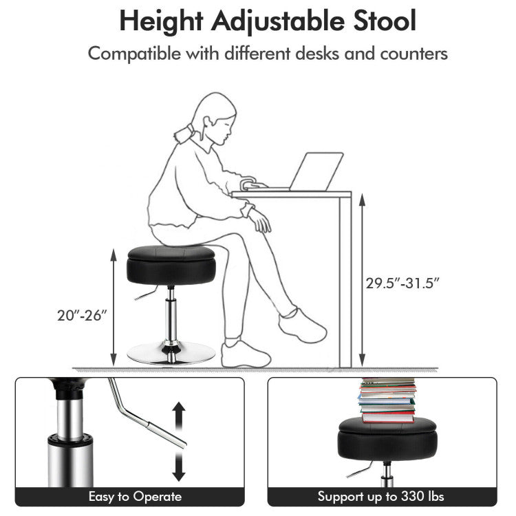 Adjustable 360° Swivel Vanity Stool with Removable Tray and Storage Compartment