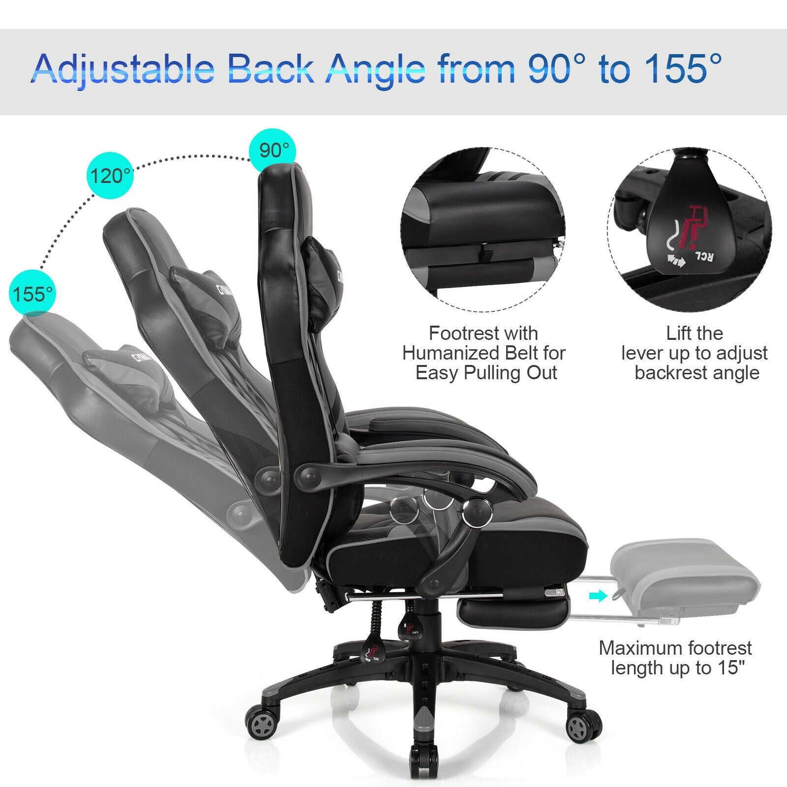 Adjustable Computer Chair Gaming Chair with Footrest for Home and Office