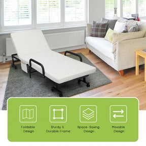 Adjustable Rollaway Guest Bed Portable Folding Ottoman with Removable Mattress and Side Pocket