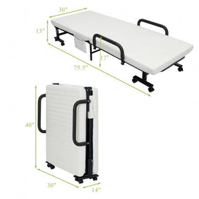 Adjustable Rollaway Guest Bed Portable Folding Ottoman with Removable Mattress and Side Pocket