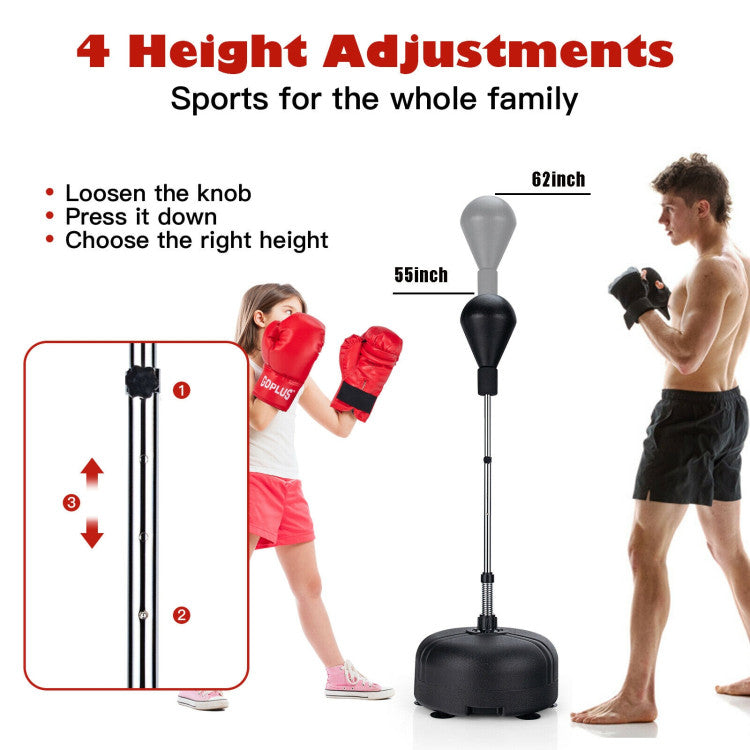 Adjustable Freestanding Punching Bag with Boxing Gloves and 6 Suction Cups