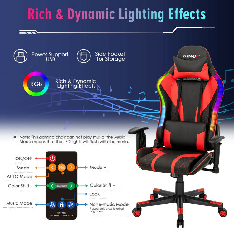Adjustable Gaming Chair Computer Chair with Dynamic LED Lights