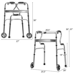 Adjustable Heavy-Duty Folding Walker with Unidirectional Wheels and Bi-Level Armrests