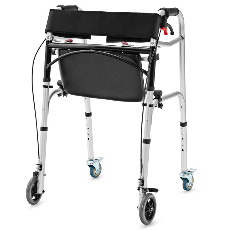 Adjustable Height  Aluminum Rollator Walker with Rolling Wheels and Brakes