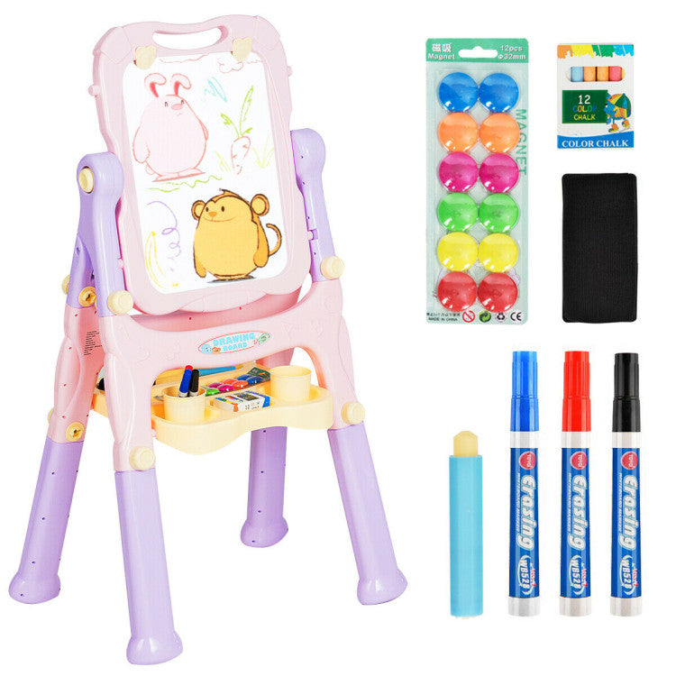 Adjustable Height Double Side Magnetic Kids Art Easel with Accessories