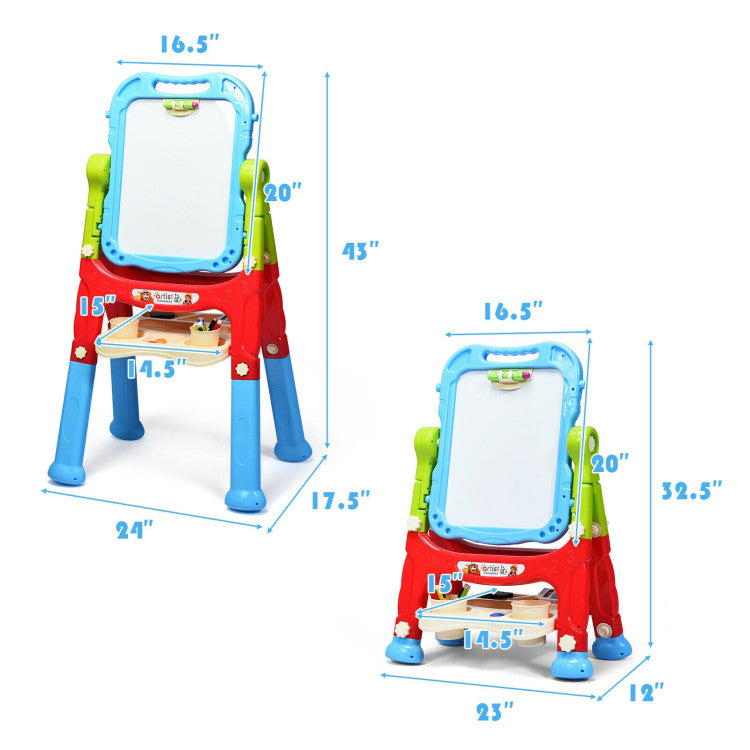 Adjustable Height Kids Art Easel  360° Rotatable Magnetic Double-Sided Board