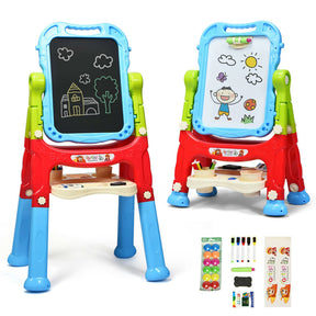 Adjustable Height Kids Art Easel  360° Rotatable Magnetic Double-Sided Board