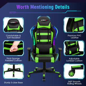 Adjustable Height  RGB Gaming Chair with LED Lights and Remote