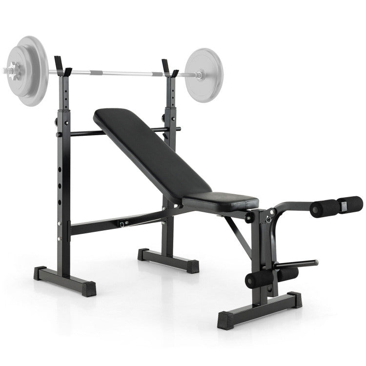 Adjustable Height and Position Weight Bench and Barbell Rack Set with 4 Foam Rollers