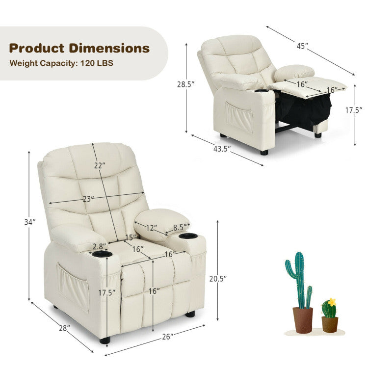 Adjustable Kids Sofa Recliner Chair with Cup Holder and Footrest