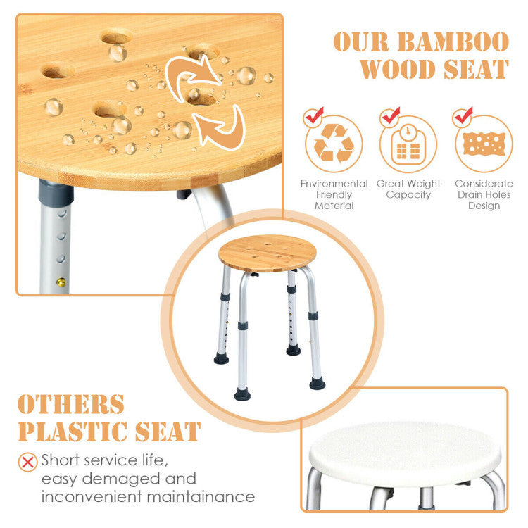 Adjustable Non-Slip Rubber Bamboo Bath Seat Shower Chair