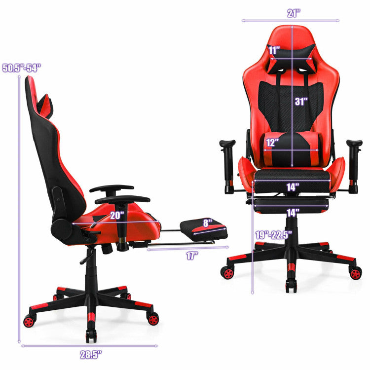 Adjustable Ergonomic Massage Gaming Chair with USB Massage Lumbar Pillow and Footrest