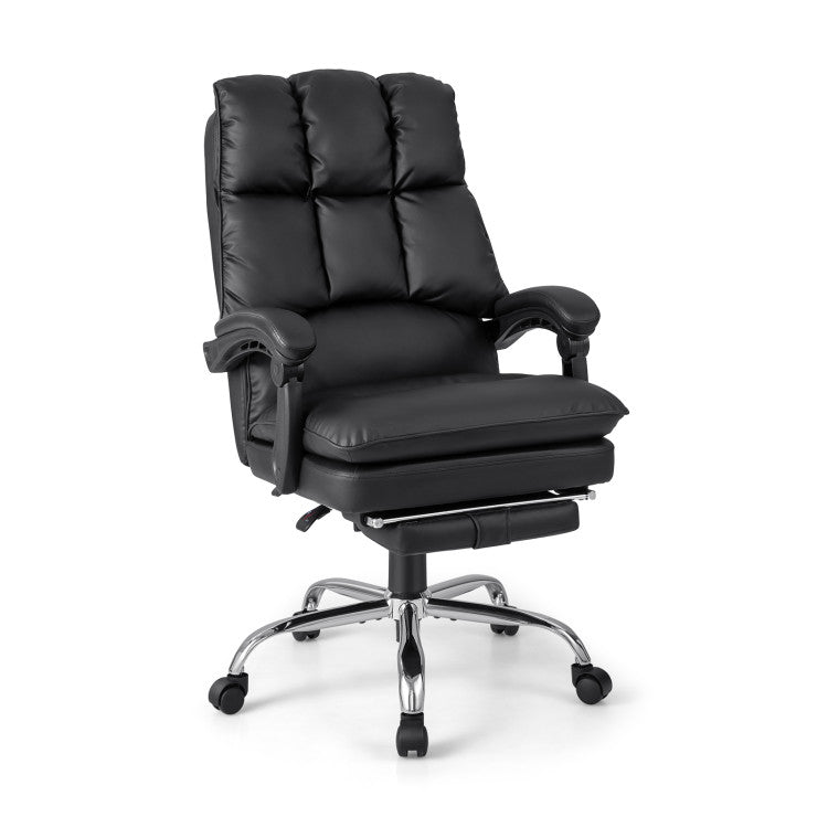 Adjustable Swivel Office Chair with Retractable Footrest and Swivel Casters
