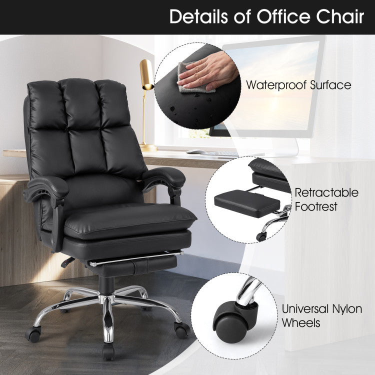 Adjustable Swivel Office Chair with Retractable Footrest and Swivel Casters