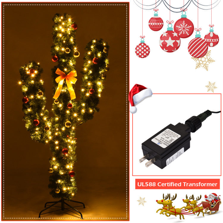 5/6/7 Feet Artificial Cactus PVC Christmas Tree with 160 LED Lights and Ball