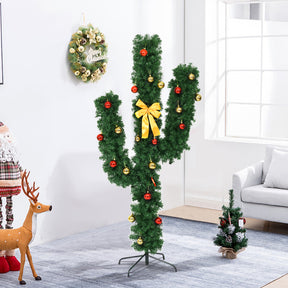 5/6/7 Feet Artificial Cactus PVC Christmas Tree with 160 LED Lights and Ball